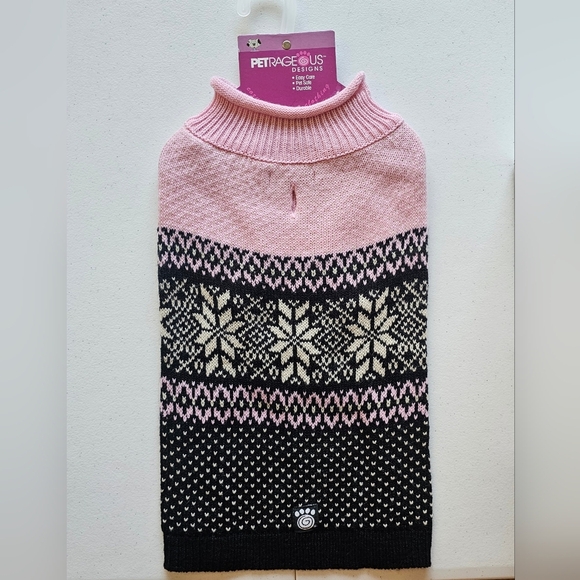 NWT Nordic Pink and Black Dog Sweater with Fair Isle Patterns Med - Picture 1 of 6